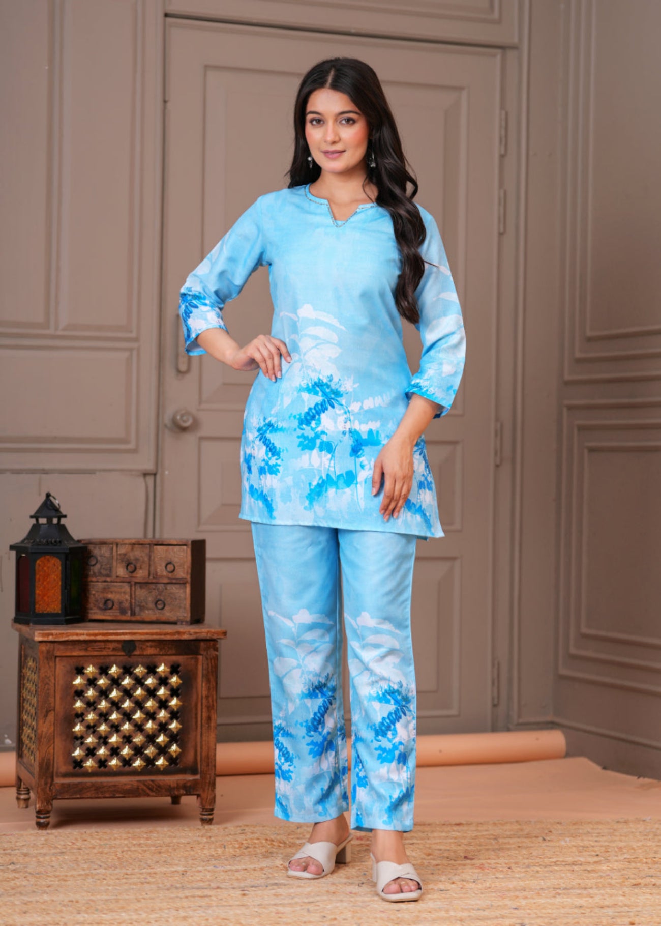 Maluka Women Cotton Printed Top Pant Co-ord Set
