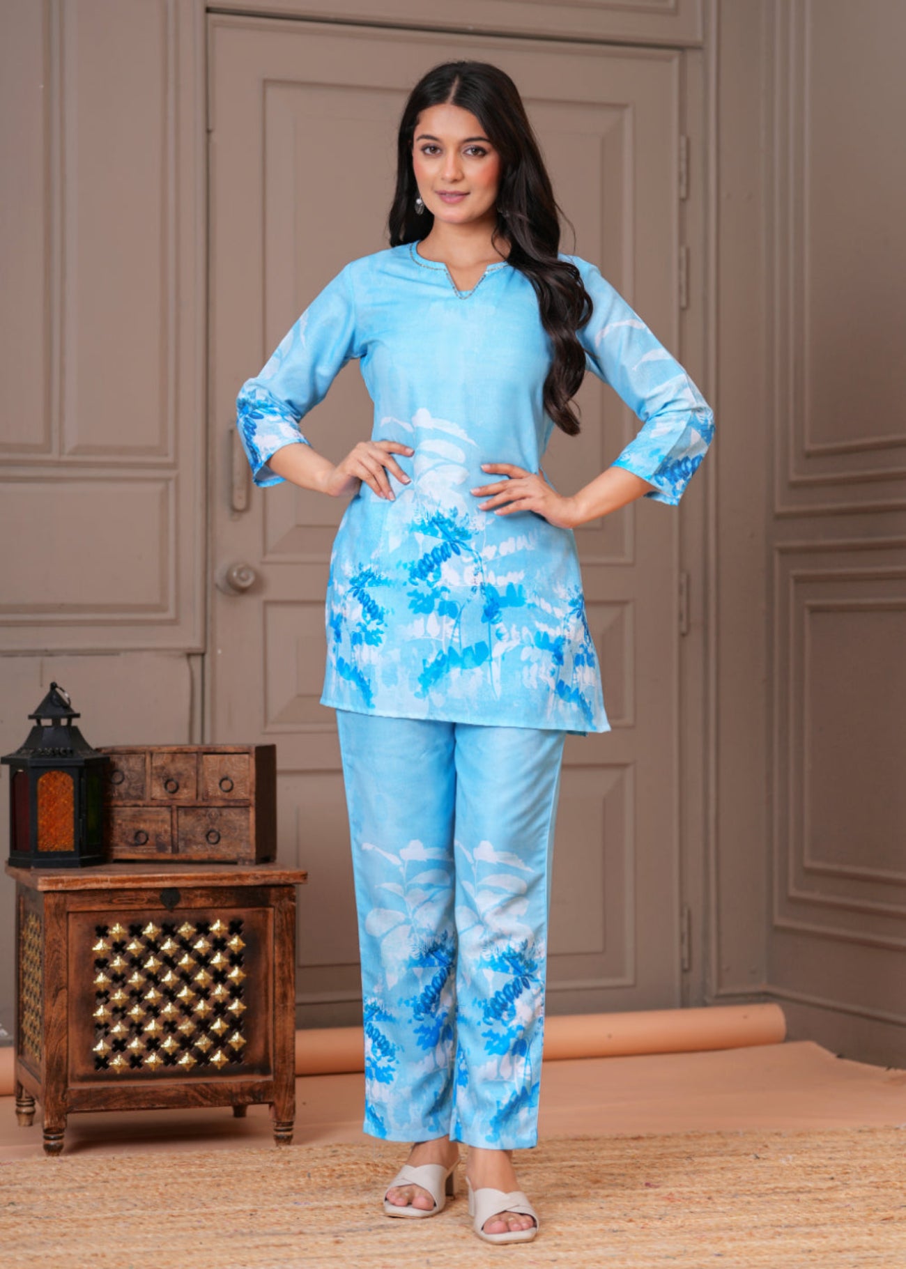 Maluka Women Cotton Printed Top Pant Co-ord Set