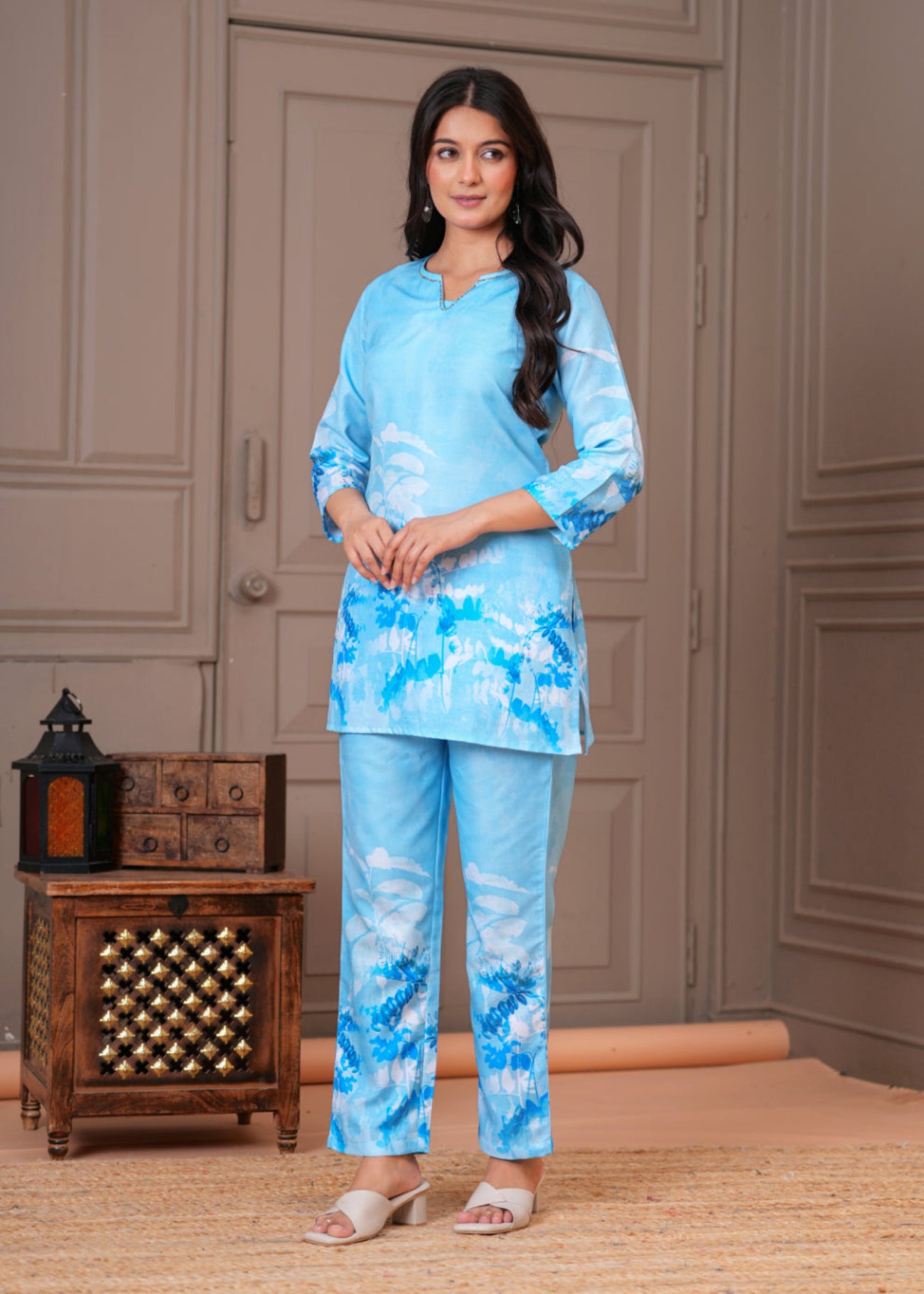 Maluka Women Cotton Printed Top Pant Co-ord Set