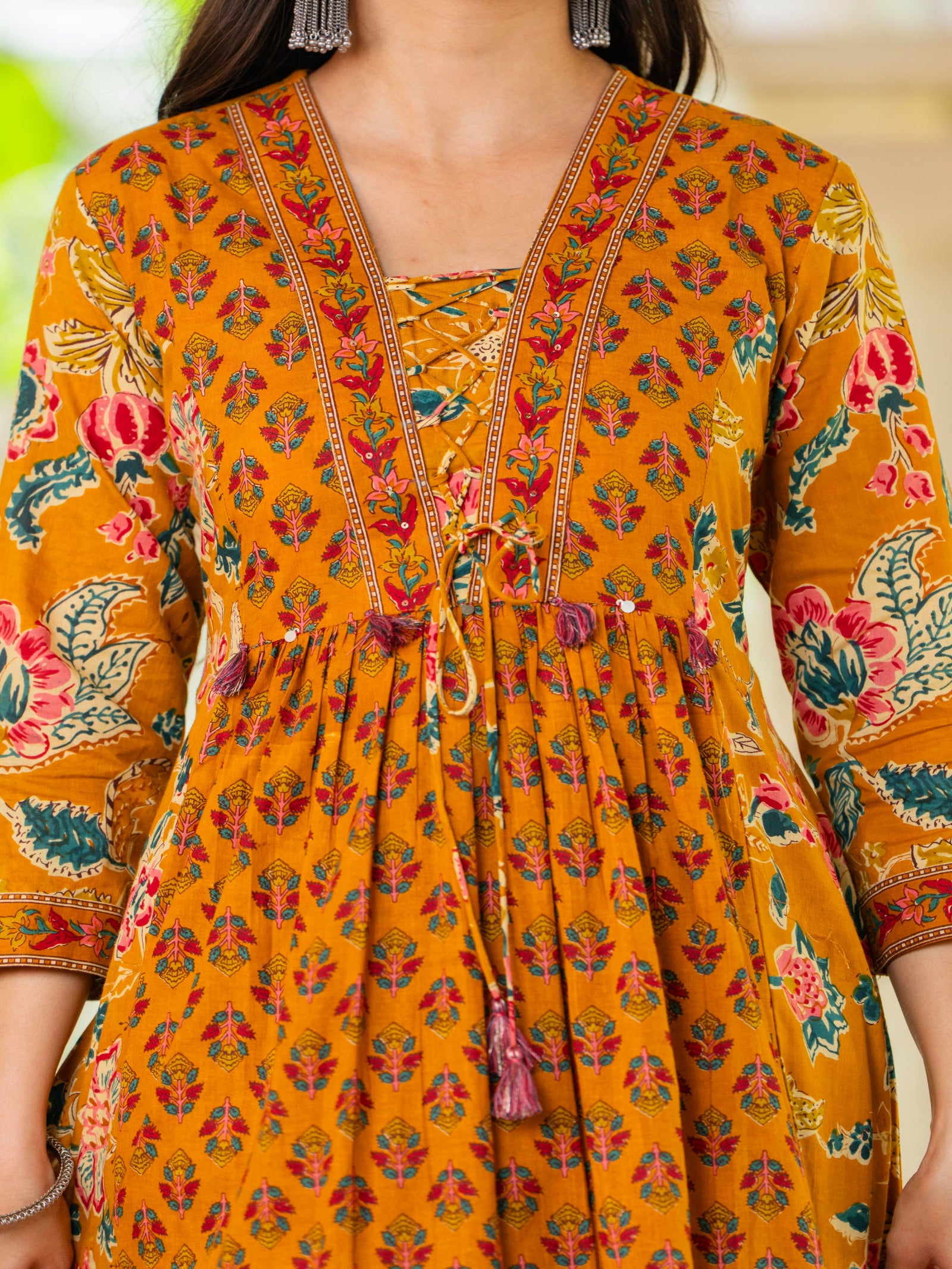 Maluka Women Mustard Cotton Kurta Pant Duptta Set