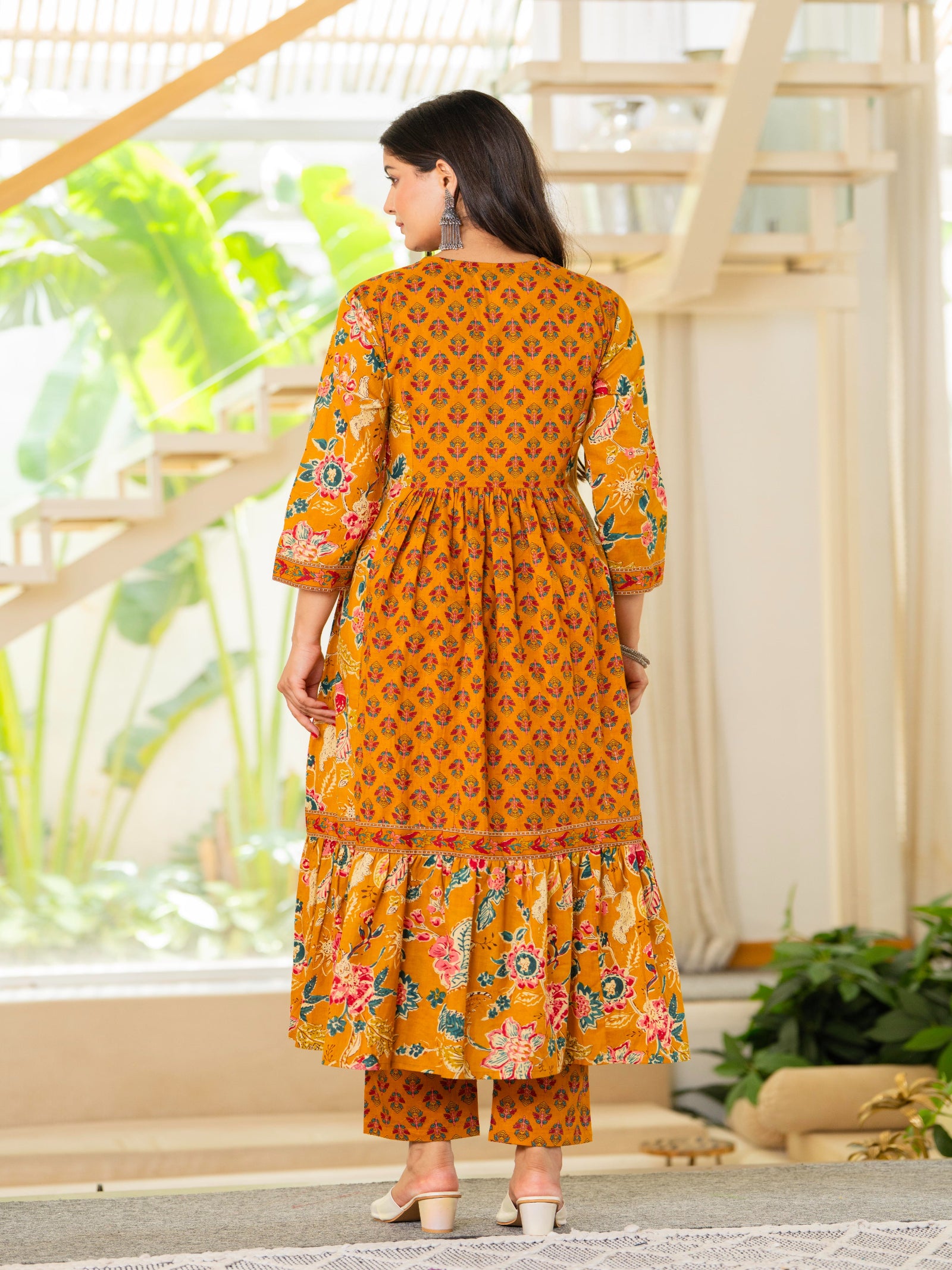 Maluka Women Mustard Cotton Kurta Pant Duptta Set