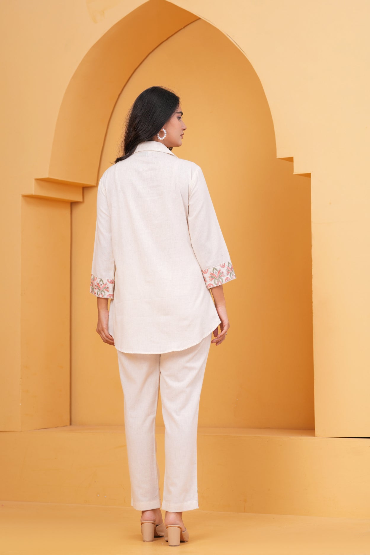 Maluka Off White Floral Embroidered Co-ords Set
