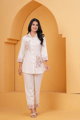 Maluka Off White Floral Embroidered Co-ords Set