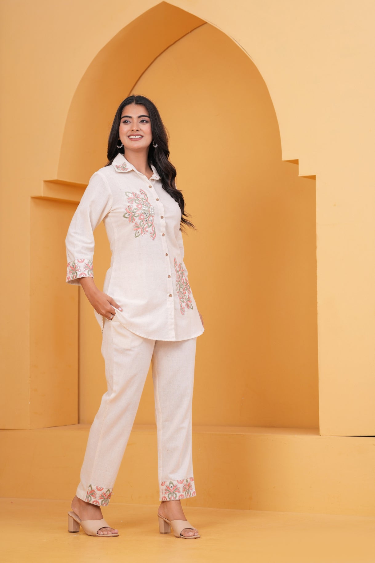 Maluka Off White Floral Embroidered Co-ords Set