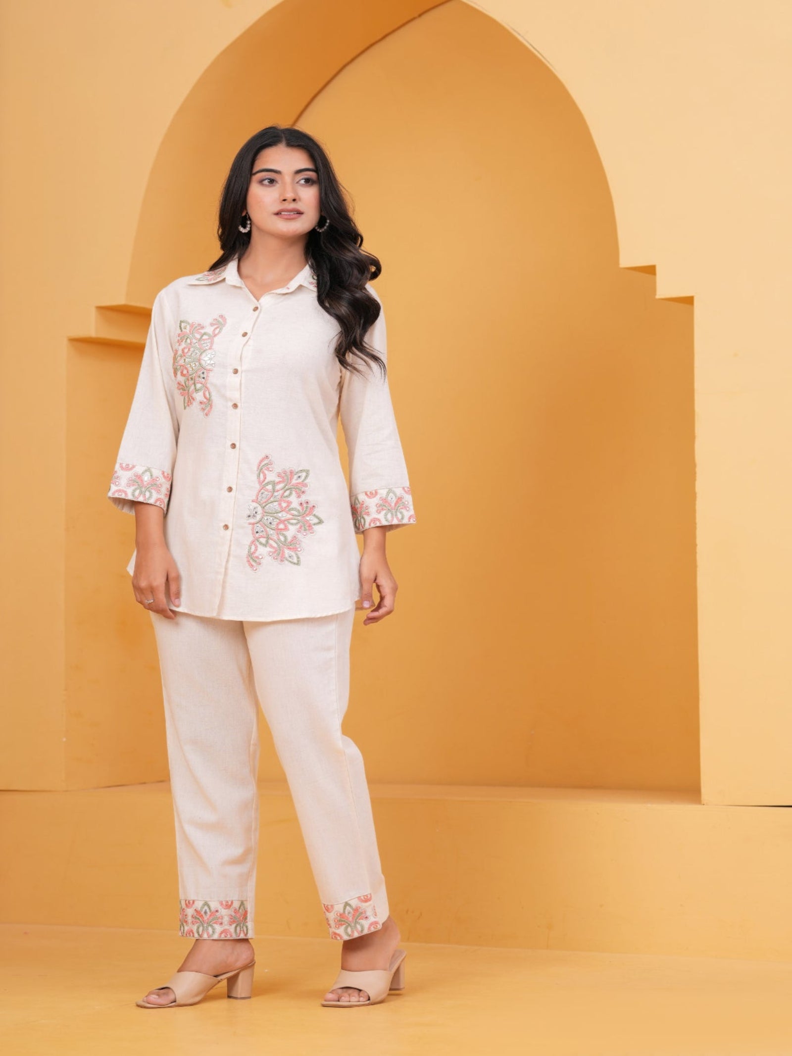 Maluka Off White Floral Embroidered Co-ords Set