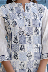 Maluka Women Light Blue Cotton Emb. Kurta Pant Duptta Set