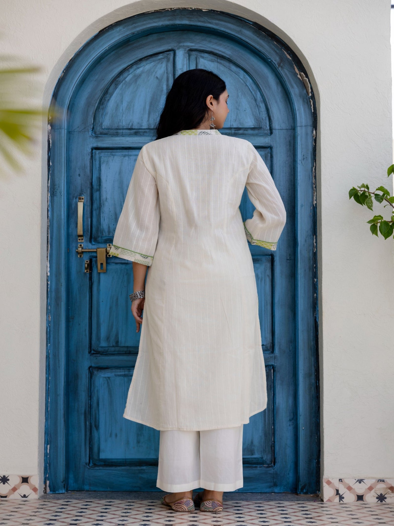 Maluka Women Green Cotton Emb. Kurta Pant Duptta Set