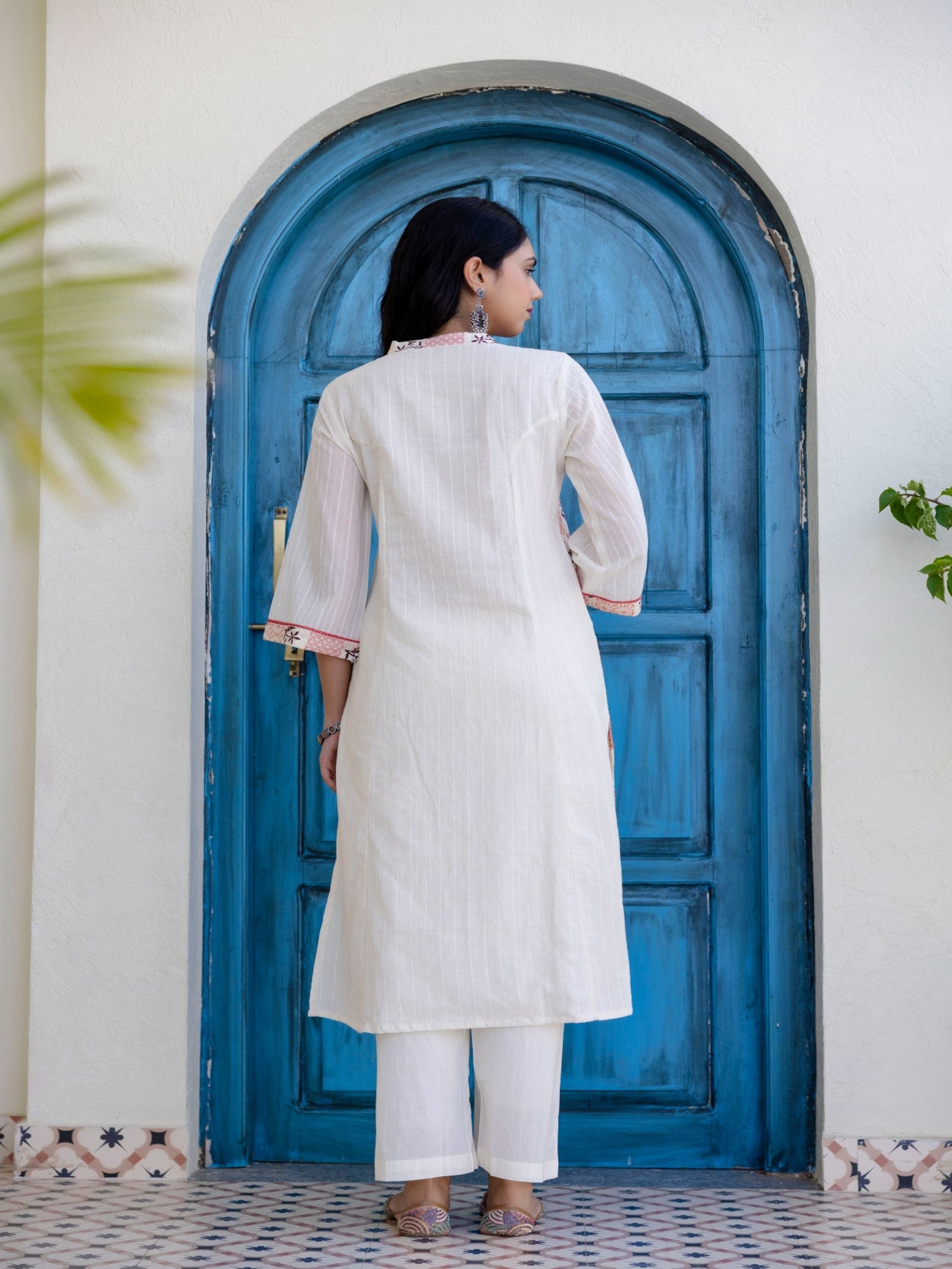 Maluka Women Red Cotton Emb. Kurta Pant Duptta Set