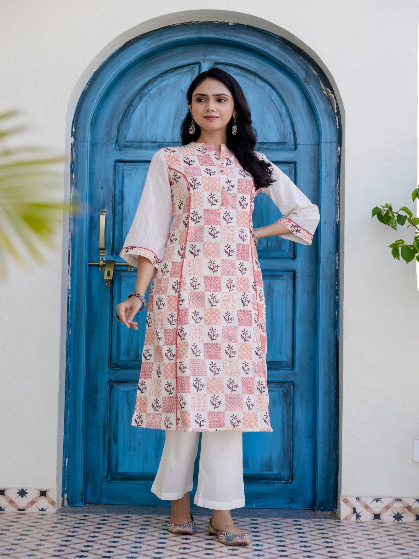 Maluka Women Red Cotton Emb. Kurta Pant Duptta Set