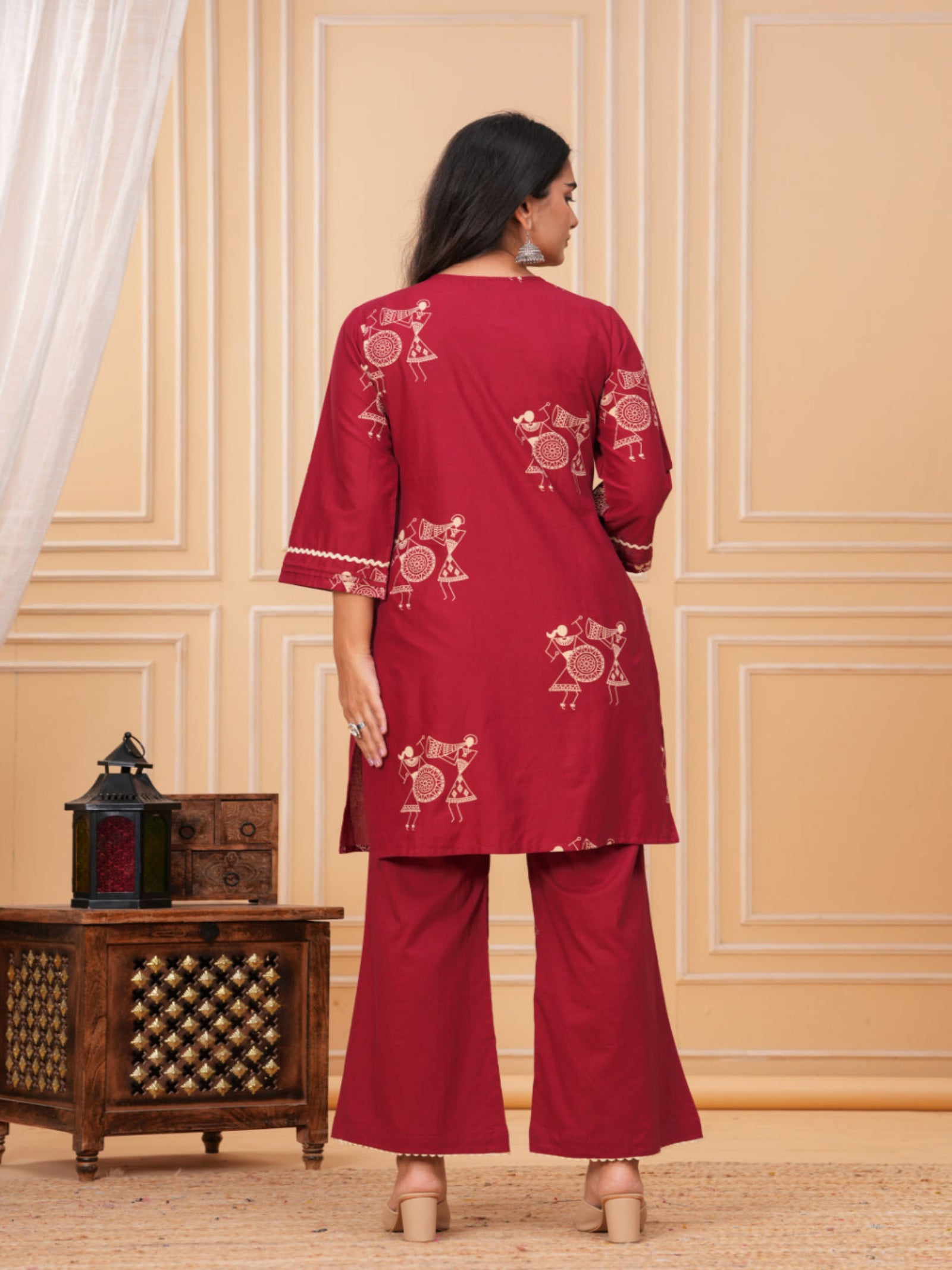Maluka Women Red Cotton Kurta Pant Set