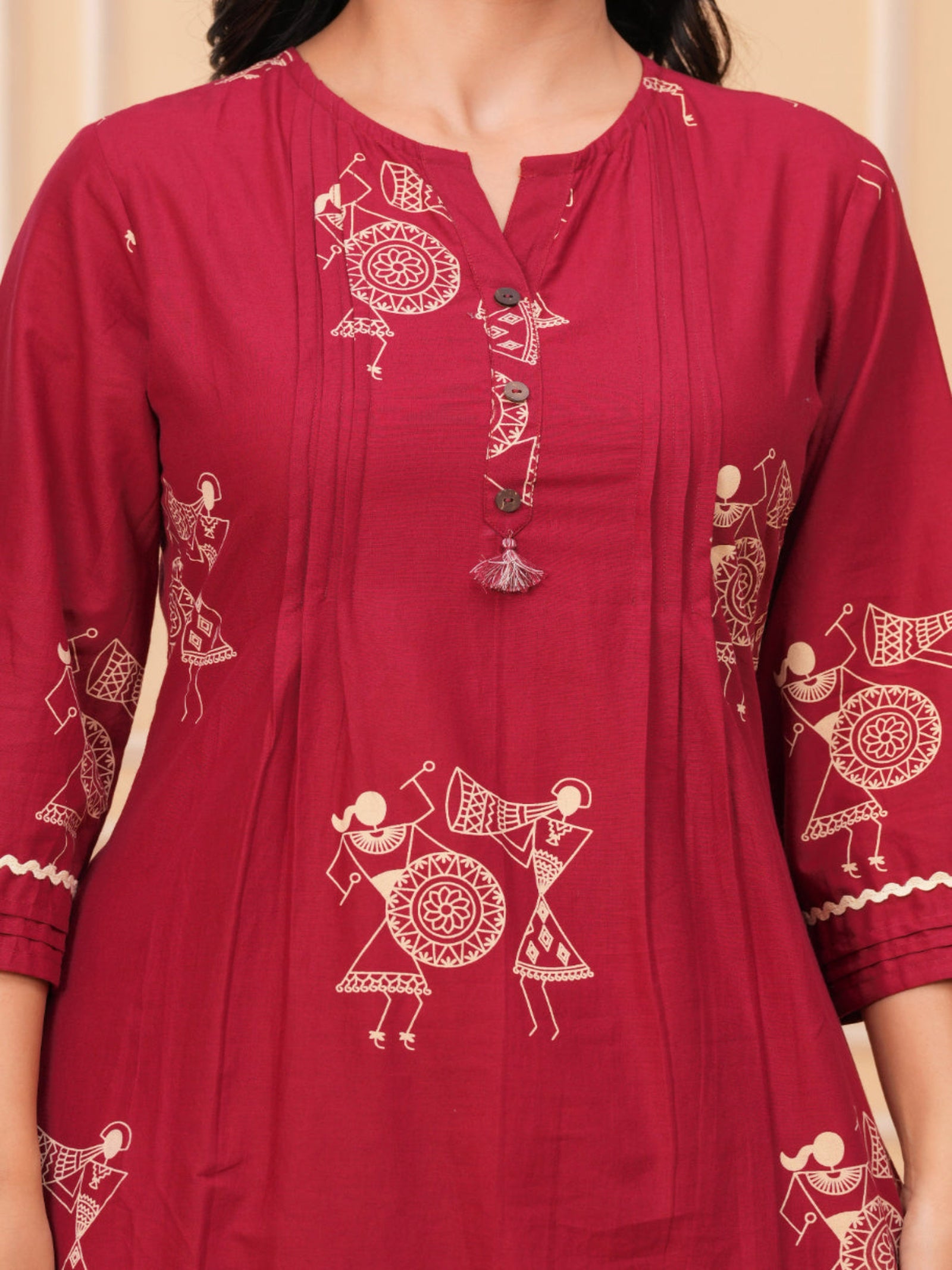 Maluka Women Red Cotton Kurta Pant Set