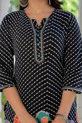 Maluka Women Cotton Black Kurta Pant Duptta Set