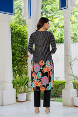 Maluka Women Cotton Black Kurta Pant Duptta Set