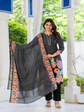 Maluka Women Cotton Black Kurta Pant Duptta Set