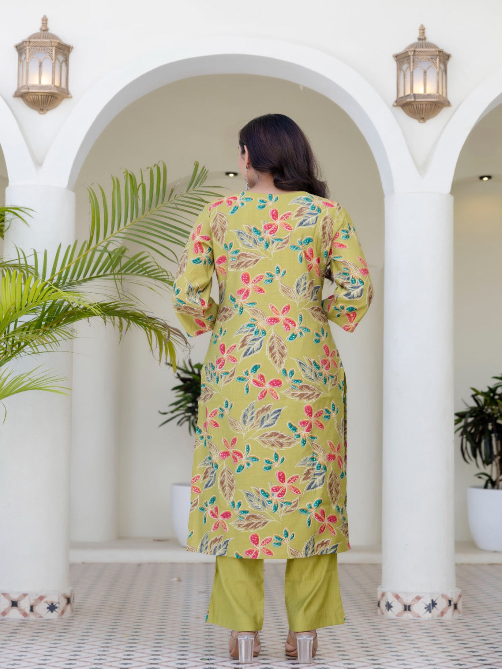 Maluka Women Green Cotton Kurta Pant Duptta Set