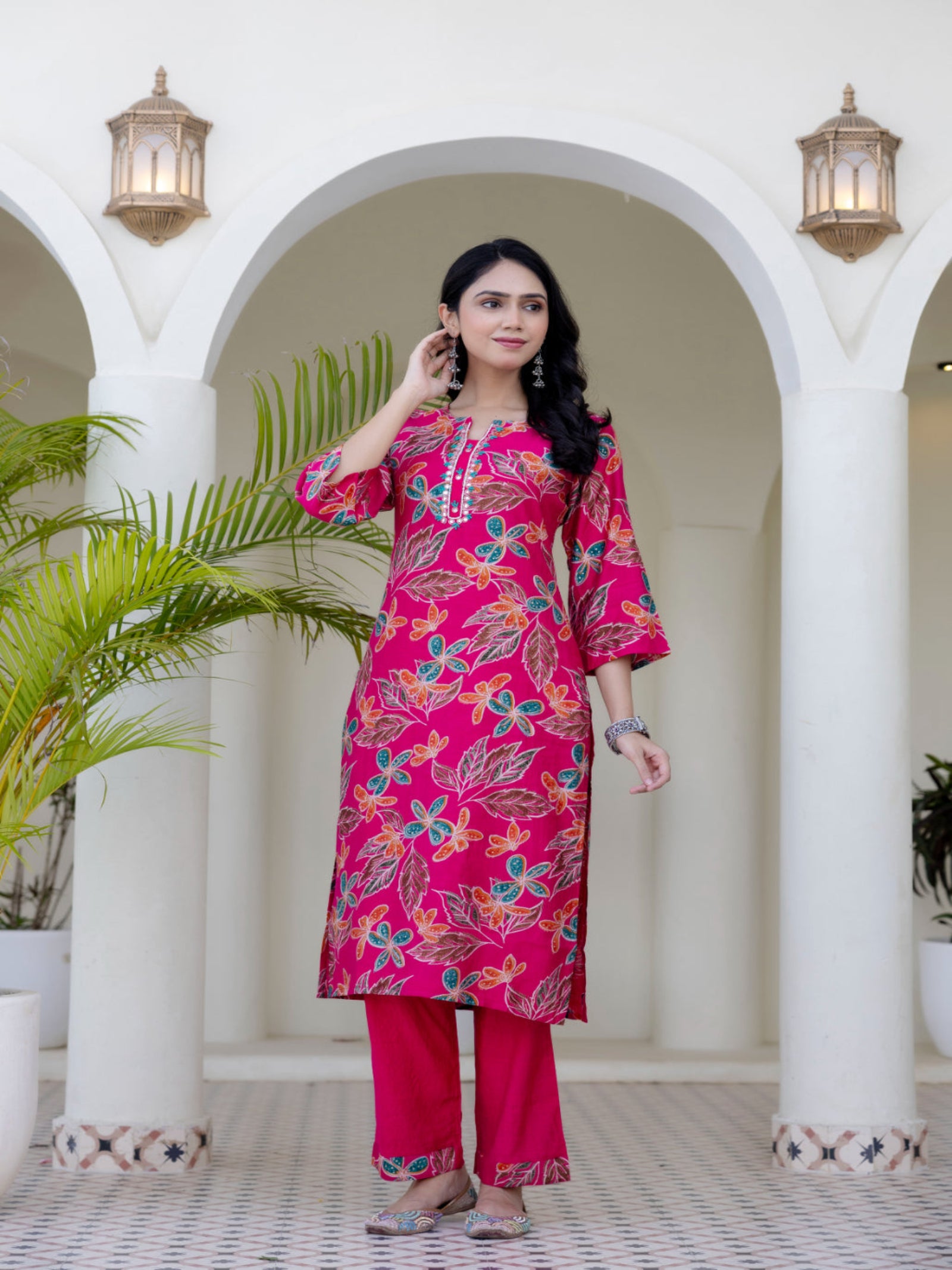 Maluka Women Pink Cotton Kurta Pant Duptta Set