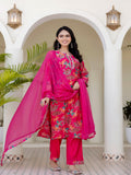 Maluka Women Pink Cotton Kurta Pant Duptta Set