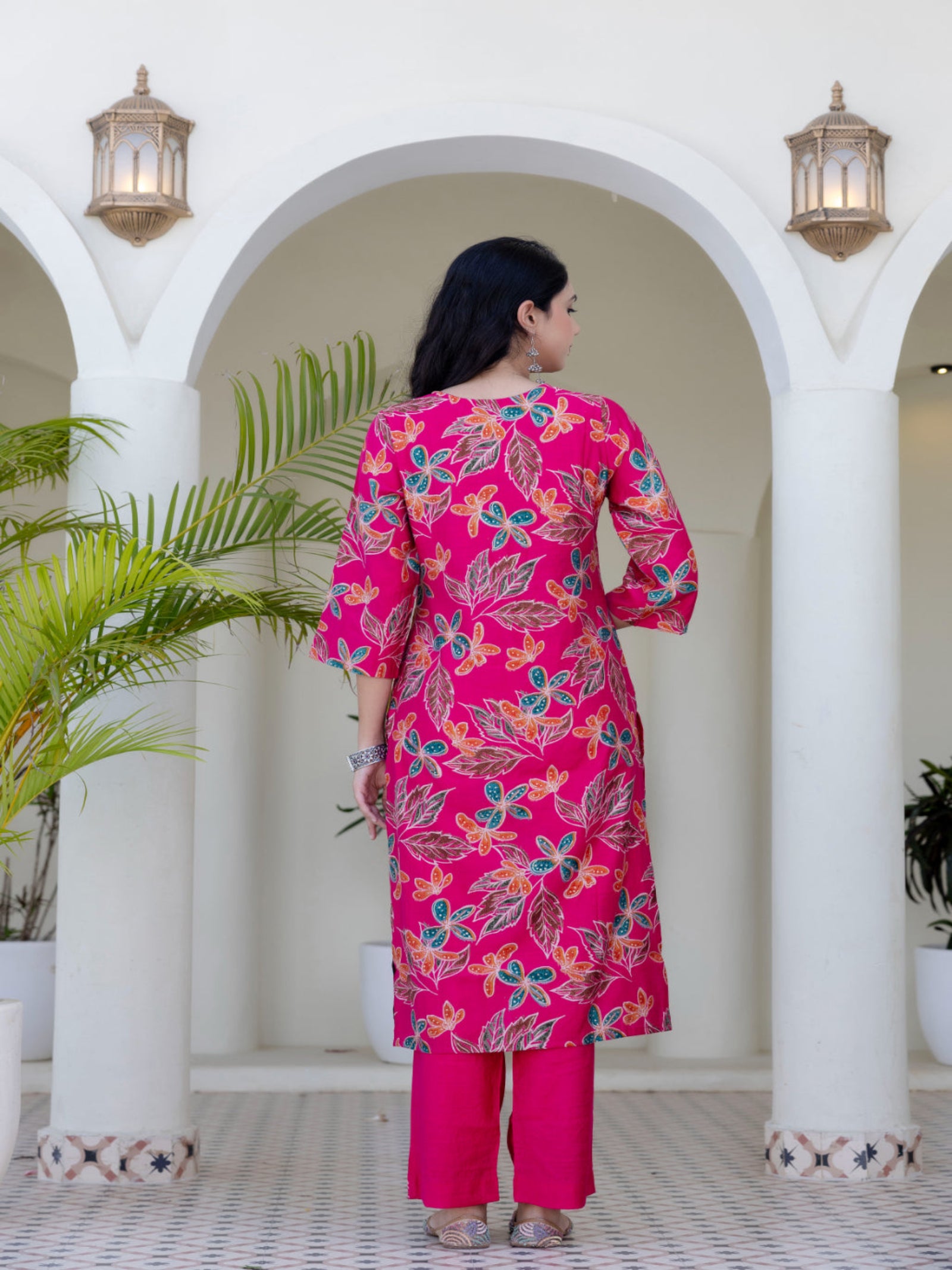 Maluka Women Pink Cotton Kurta Pant Duptta Set