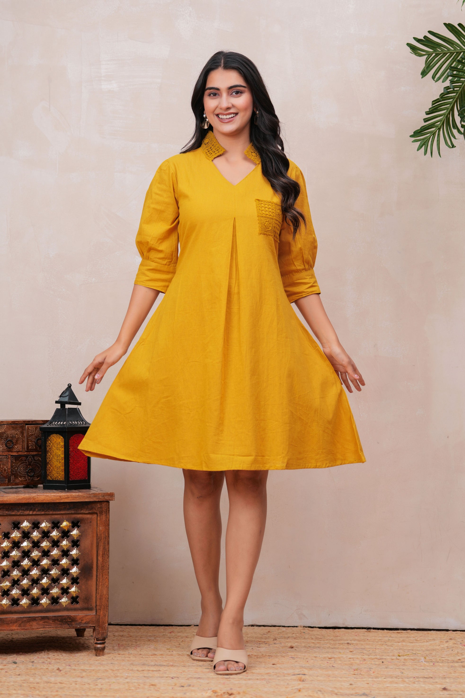 Maluka Women Cotton Mustard Printed Kurta