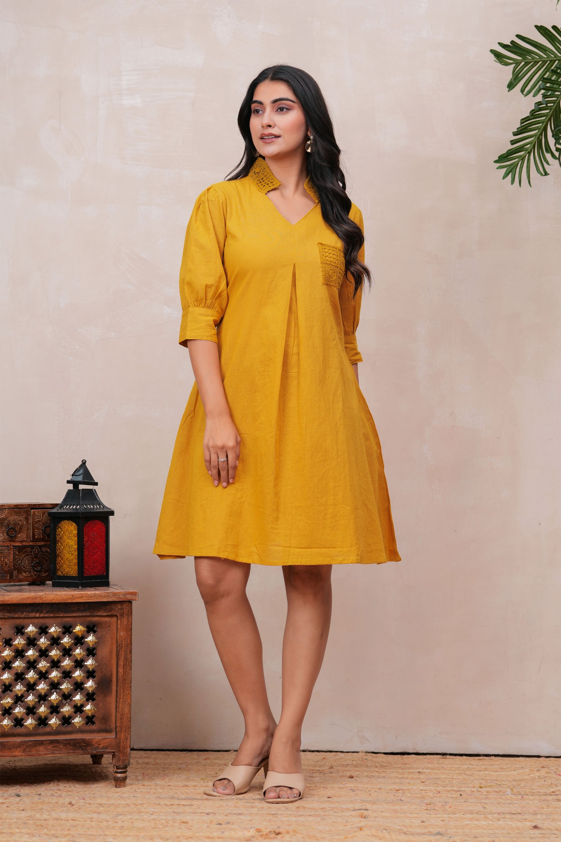 Maluka Women Cotton Mustard Printed Kurta