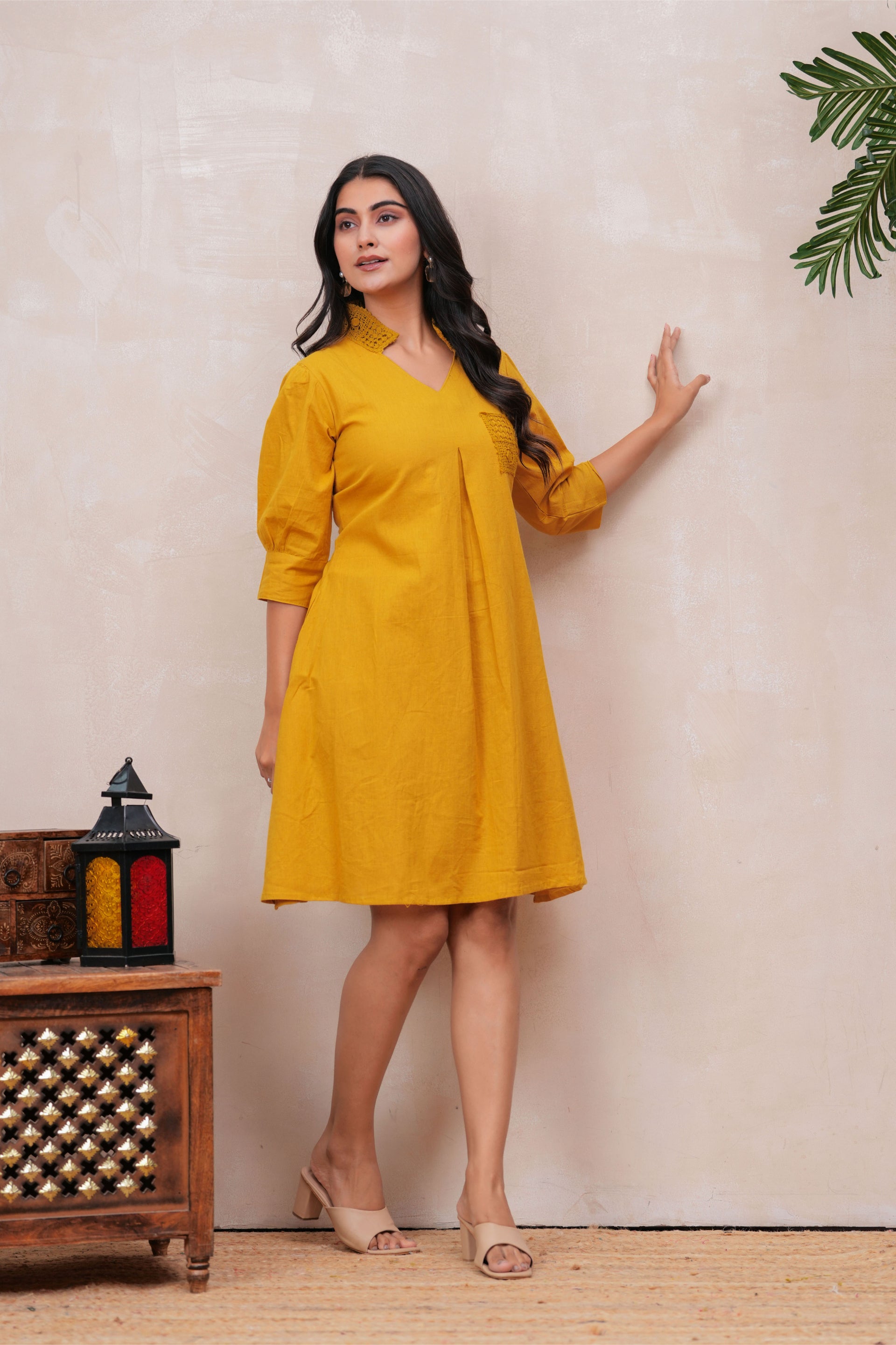 Maluka Women Cotton Mustard Printed Kurta