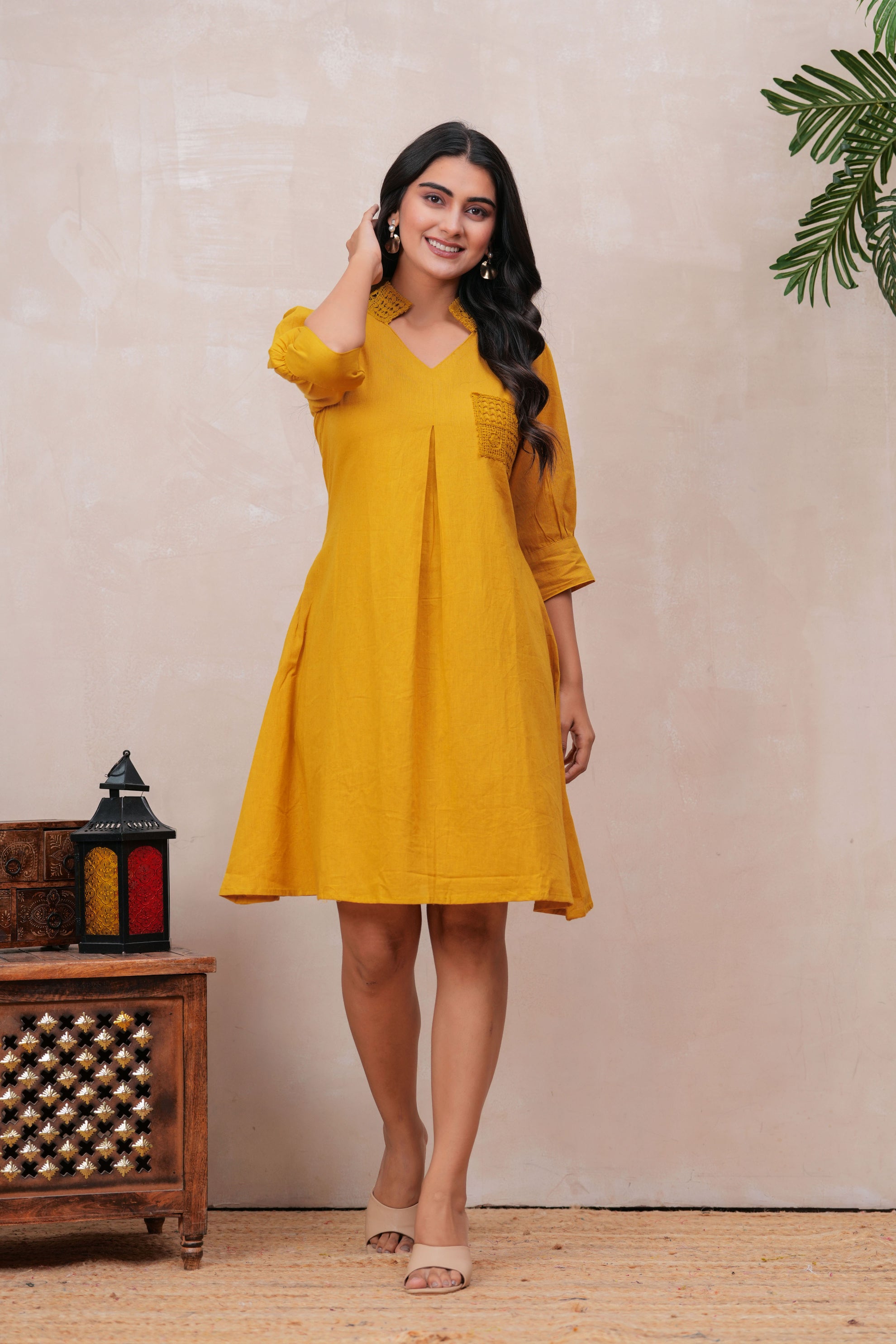 Maluka Women Cotton Mustard Printed Kurta