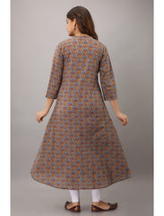 Maluka Women’s A-Line Cotton Floral Print Kurta with Button Work, 3/4 Sleeve & Mandarin Collar