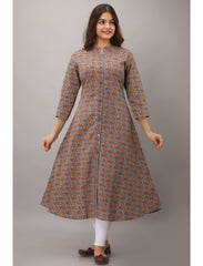 Maluka Women’s A-Line Cotton Floral Print Kurta with Button Work, 3/4 Sleeve & Mandarin Collar