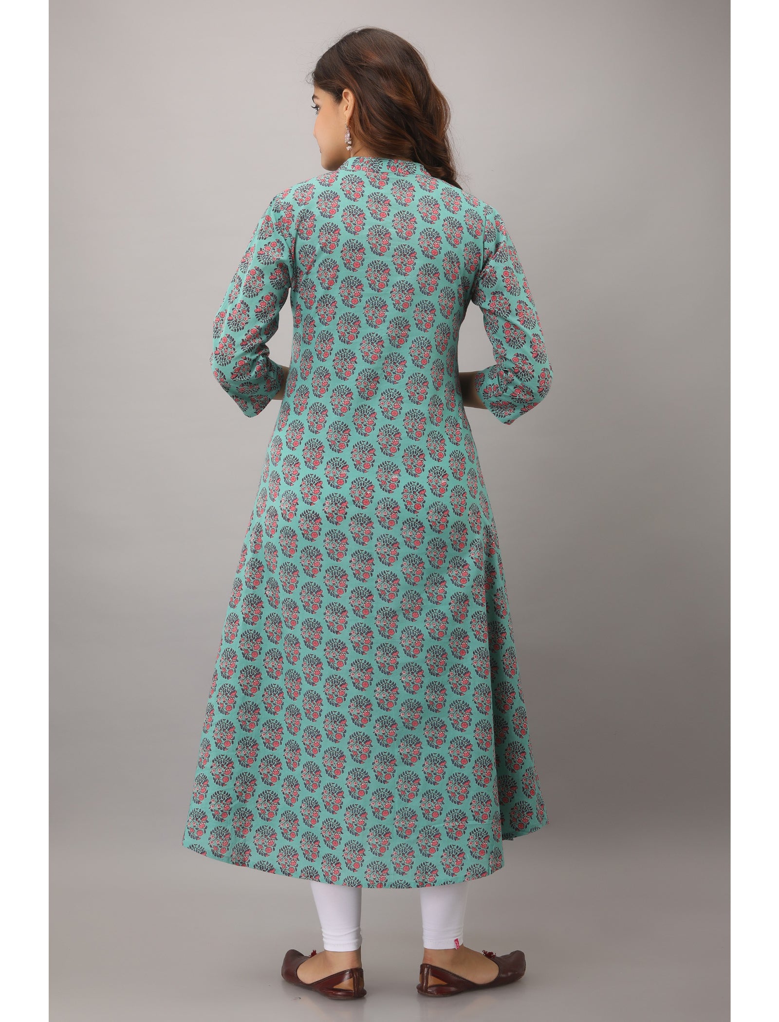 Maluka Women’s A-Line Cotton Floral Print Kurta with Button Work, 3/4 Sleeve & Mandarin Collar
