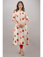 Maluka Women’s A-Line Cotton Floral Print Kurta with Pocket & Mandarin Collar
