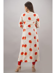 Maluka Women’s A-Line Cotton Floral Print Kurta with Pocket & Mandarin Collar