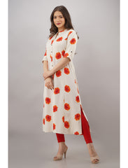 Maluka Women’s A-Line Cotton Floral Print Kurta with Pocket & Mandarin Collar