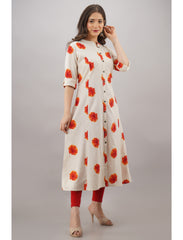 Maluka Women’s A-Line Cotton Floral Print Kurta with Pocket & Mandarin Collar