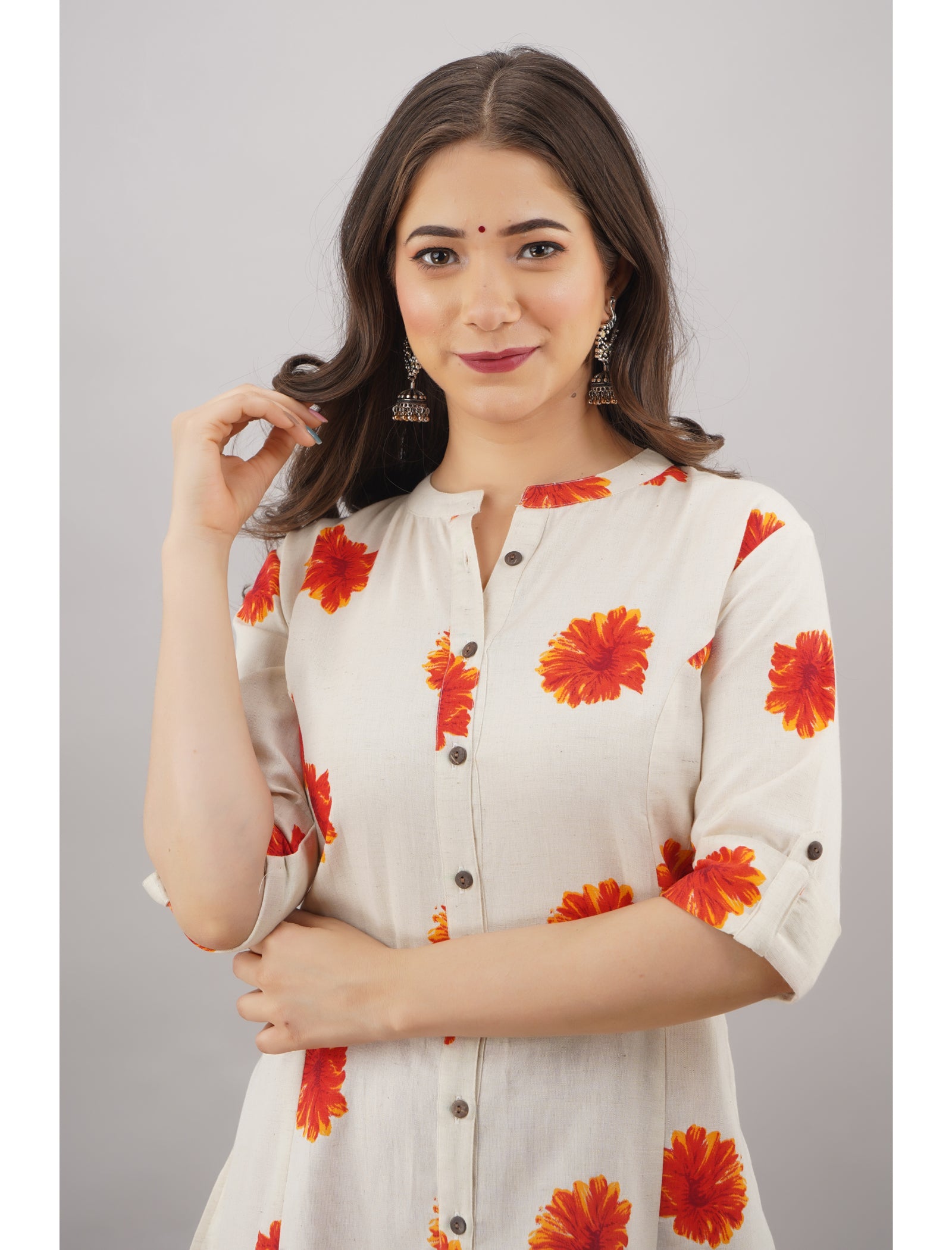 Maluka Women’s A-Line Cotton Floral Print Kurta with Pocket & Mandarin Collar