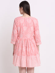 Maluka Women’s Peach & Grey Floral Cotton Tunic with Sequins & Tassels
