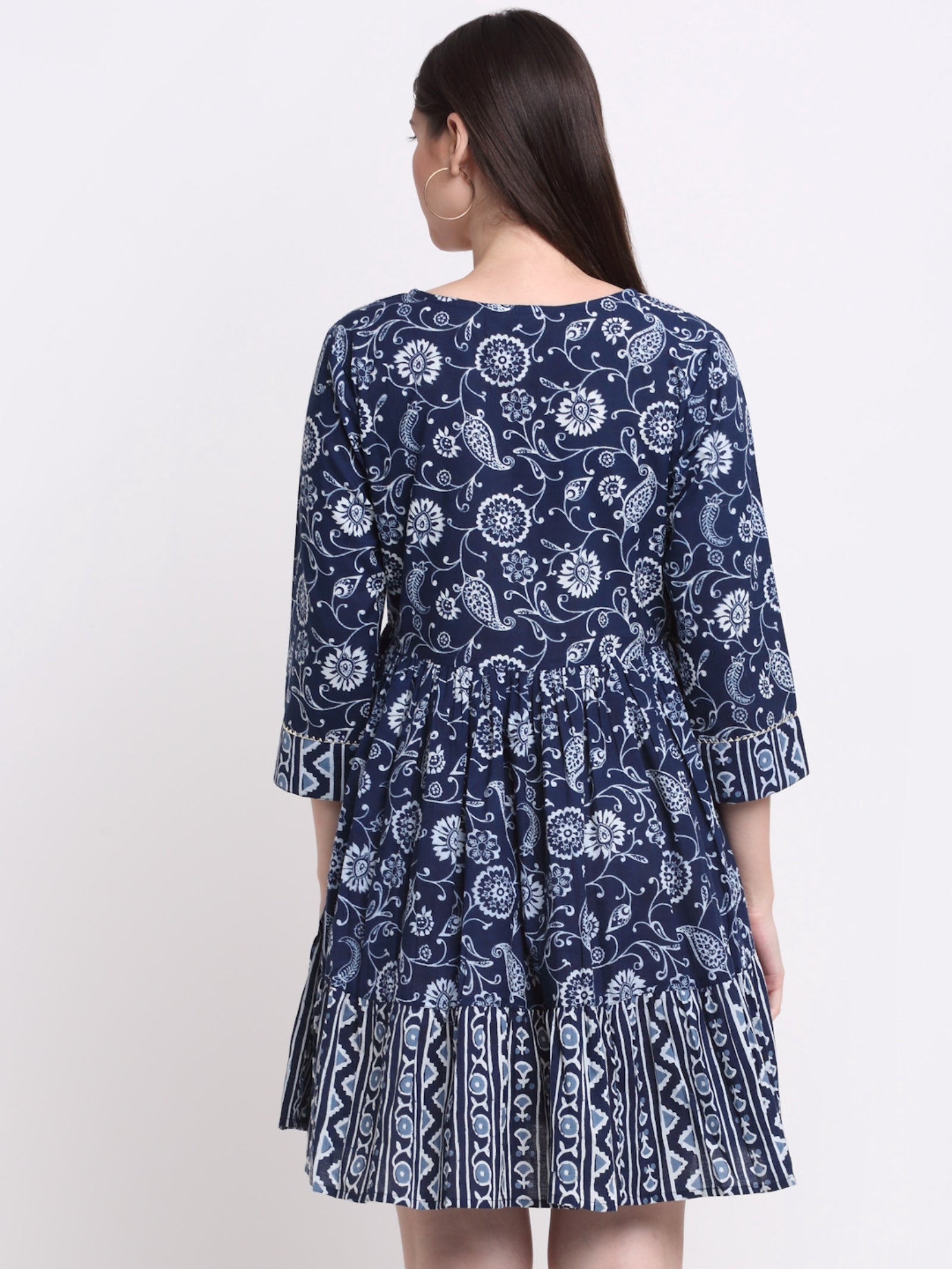 Maluka Women’s Blue & Maroon Floral Cotton Tunic with Sequins & Tassels