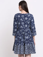 Maluka Women’s Blue & Maroon Floral Cotton Tunic with Sequins & Tassels