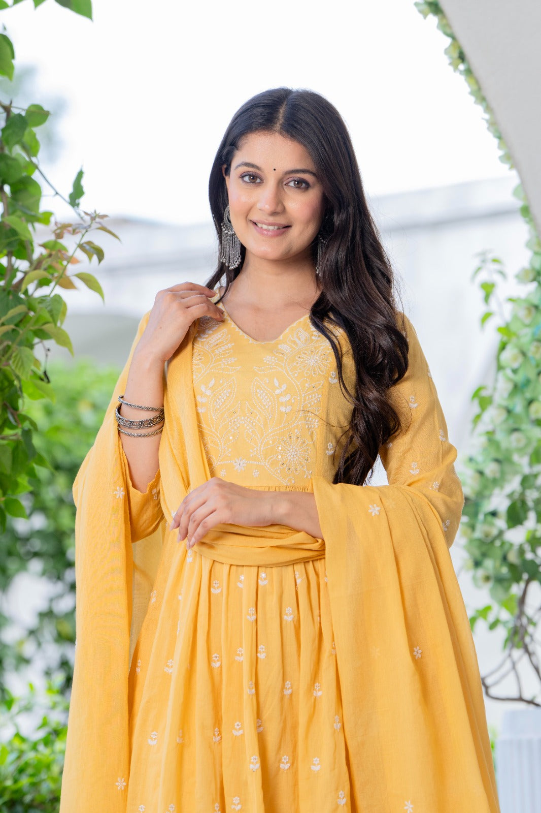 Maluka Women Cotton Yellow Kurta Pant Duptta Set